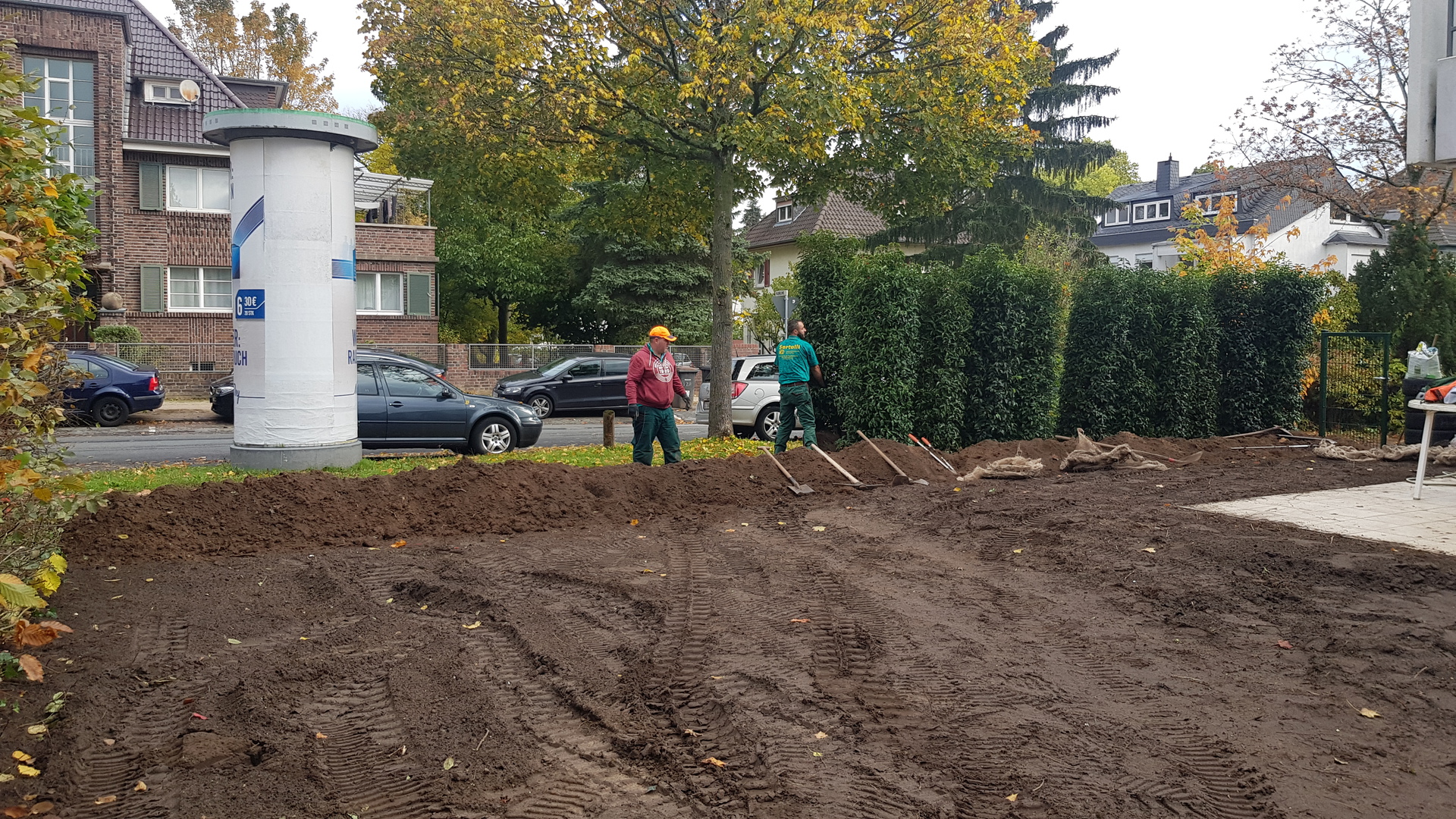 Sertolli-Mitarbeiter pflanzen eine Heckenreihe entlang eines Grundstücks