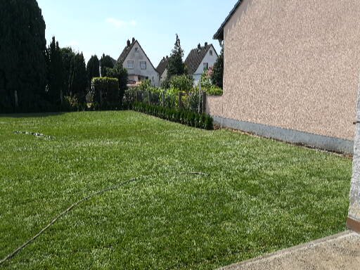 Fertig angelegte Rasenfläche mit sauberer Kanteneinfassung